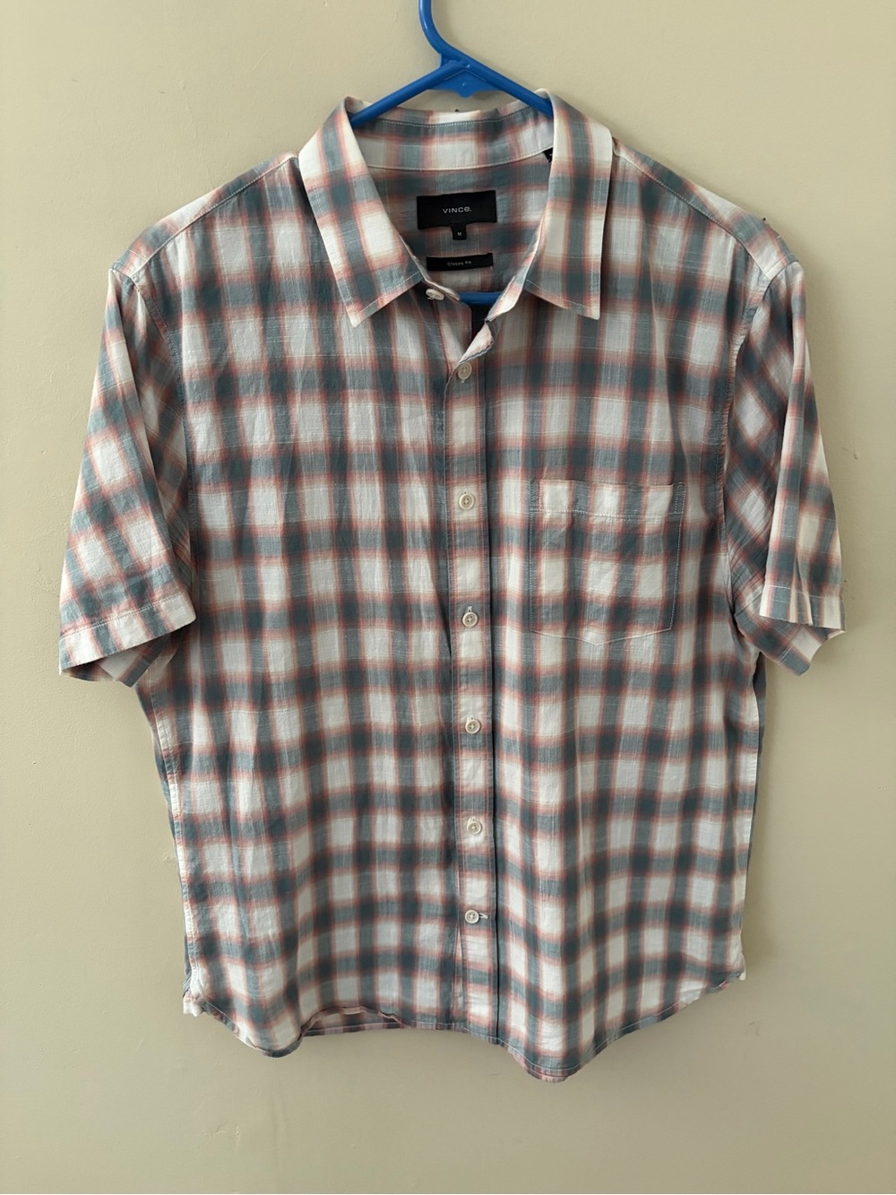 Vince Short-Sleeve Plaid Button-Down Shirt in Blue, Pink and White